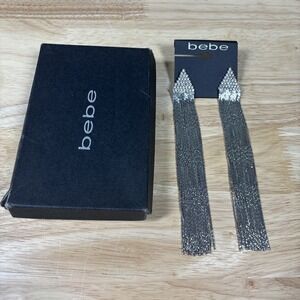 New Bebe Silver Triangle Long Dangle Earrings